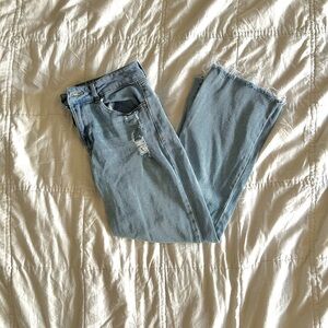 high rise rewash ripped jeans